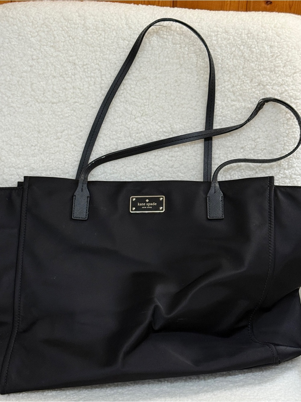 kate spade black nylon tote with gold logo plaque